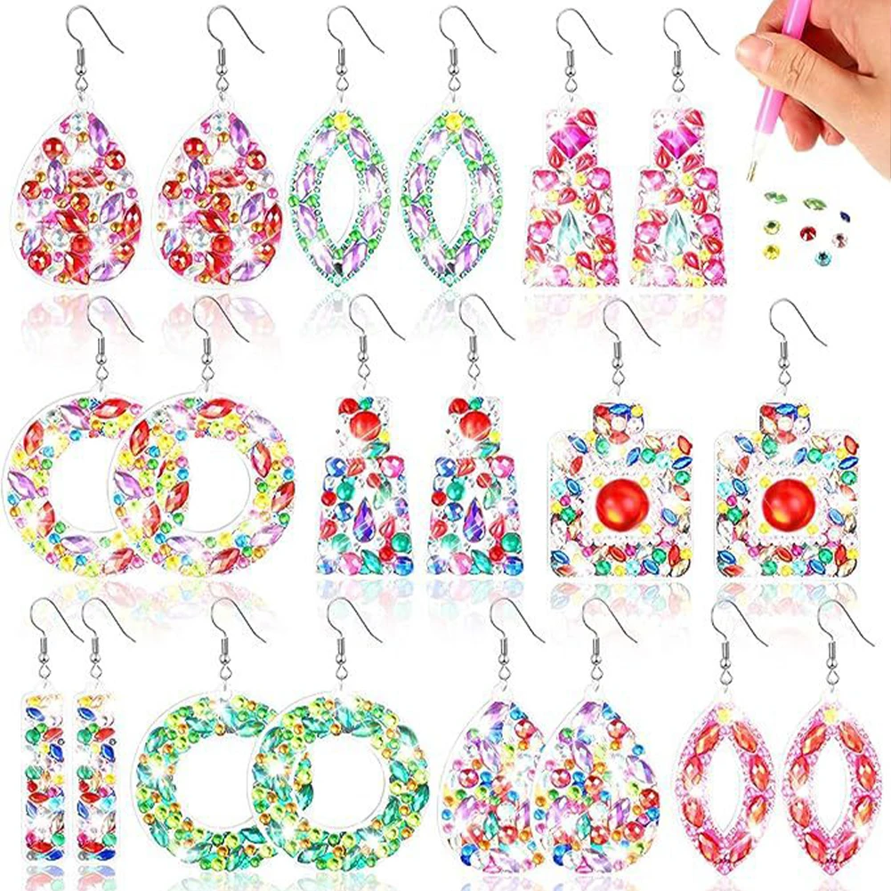 10 Pairs Double Sided Diamond Painting DIY Earring Making Kit Diamond Glitter Art Earring Kit Diamond Painting Earrings for Gift