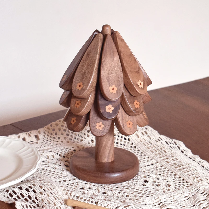 

Flowering tree thermal insulation, table mat, solid wood household creative gifts, anti-scalding mat, vegetable, pot ornament