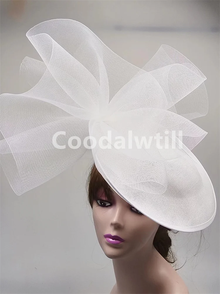 White Big Wedding Fascinator Hat Bride Women Kentucky Derby Headpiece Headband Ladies Church Cocktail Pillbox Fascinator Hats