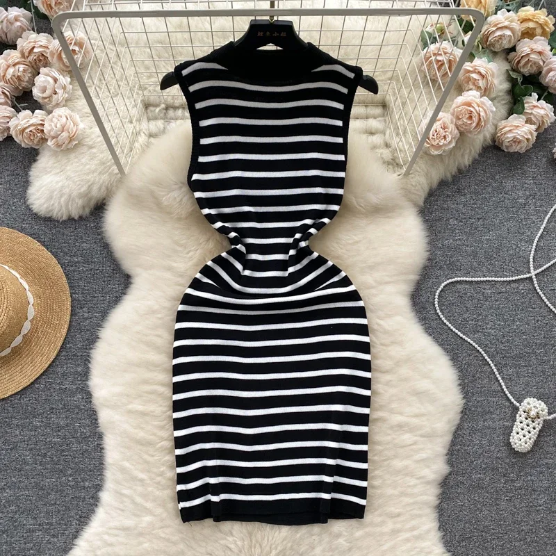 Strip O Neck Slim Summer Sexy Knit Mini Dress Spaghetti Strap Vestido De Festa Women Casual Party Bodycon Elastic Vestidos