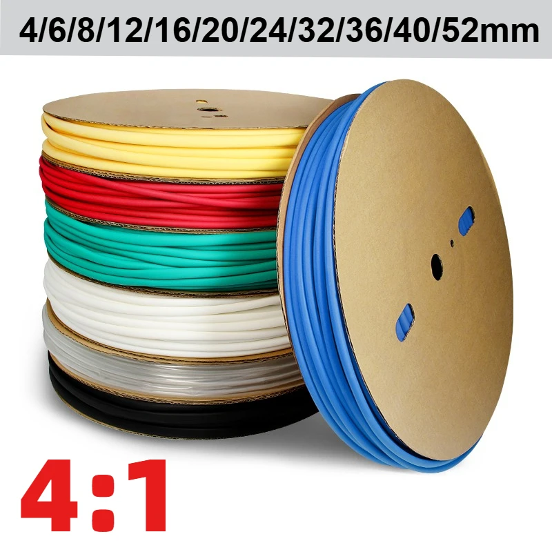 Polyolefin Cable Sleeving 4:1 With Glue Heat Shrink Tube 4/6/8/12/16/20/24/32/36/40/52mm Thicken Adhesive Dual Wall  Wire Wrap