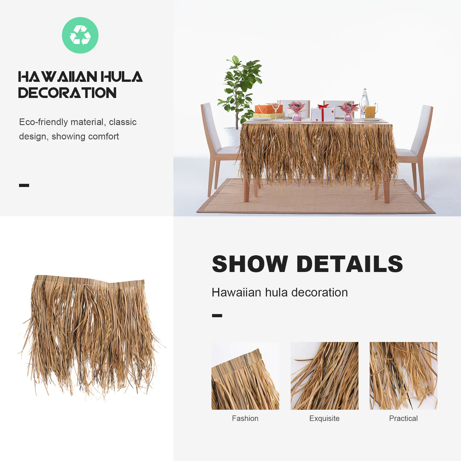 

1Pcs Eco-Friendly Hula Skirt Set Realistic Design Elastic Band Luau Costume Accessory Brown Hawaiian Party Decor