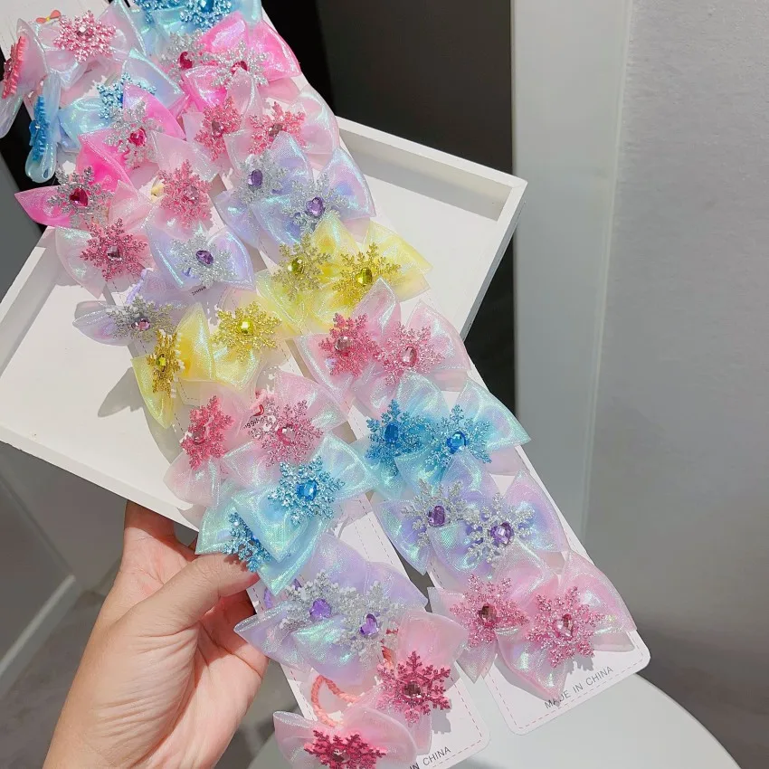 

10Pcs Disney Princess Elsa Snowflake Frozen Princess Bow Tie Hair Clip Cute Little Girl Hairpin Clip Accessories
