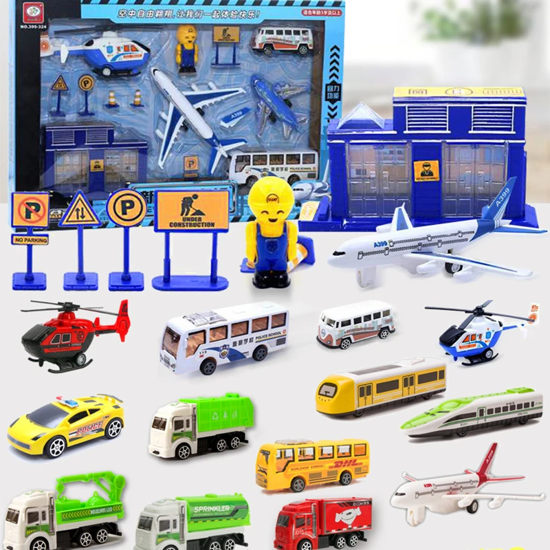 Camion de lutte contre l'incendie pour enfant, modèle d'avion, voiture d'ingénierie, jouet de noël, coffret cadeau