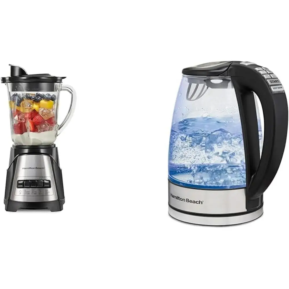 حزمة غلاية كهربائية بقدرة 700 وات، برطمان زجاجي 40 أونصة، غلاية 1500 وات مع 6 إعدادات لدرجة الحرارة، أجزاء آمنة لغسالة الأطباق، عصير لتكسير الجليد