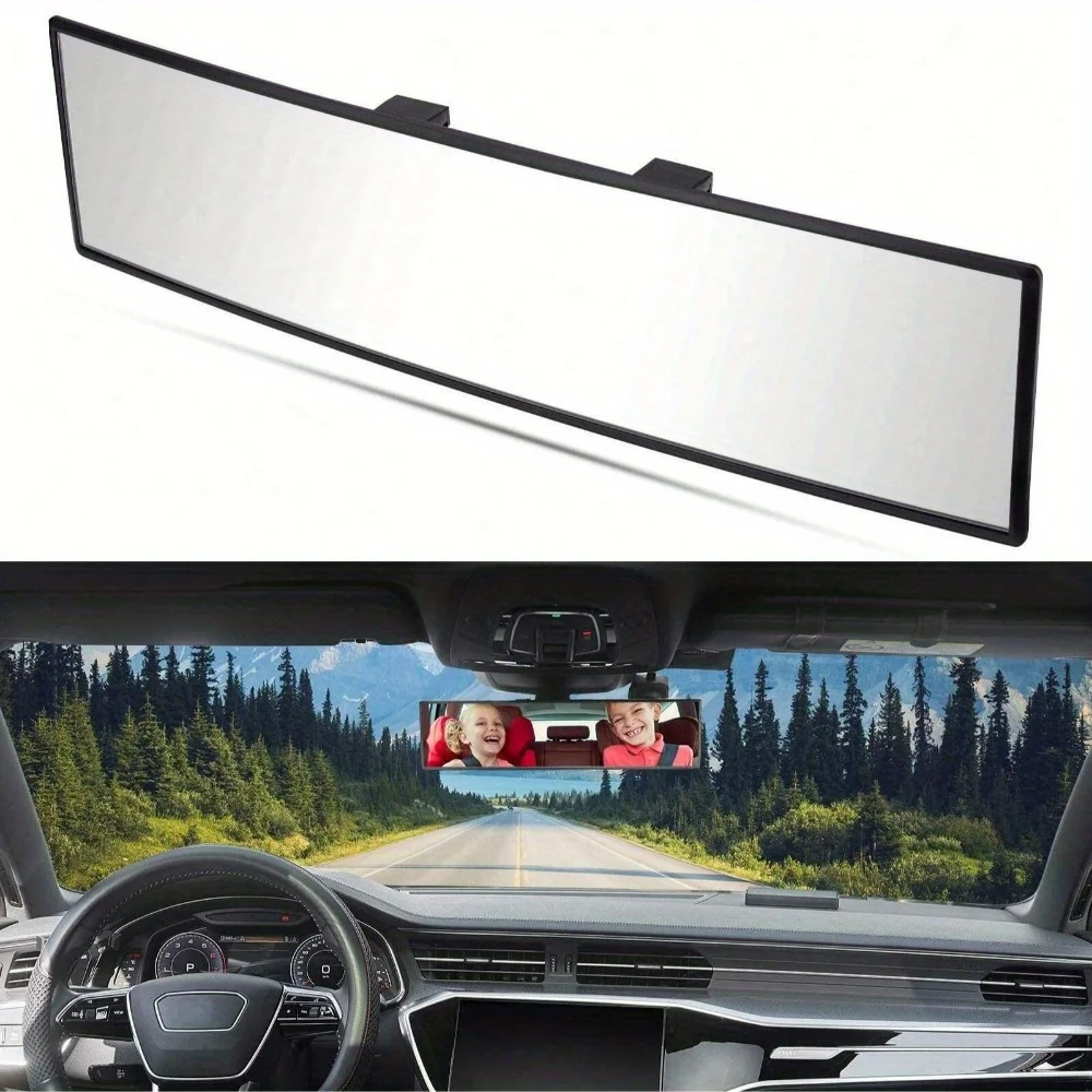 Car Panoramic Rear View Mirror, Interior Clip On Wide Angle Rearview Mirrors For Car, Universal Extended Large Rear View Mirror