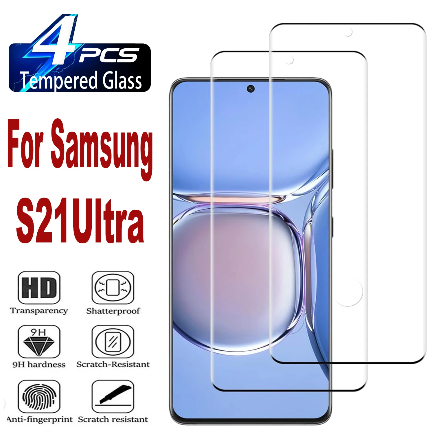 9H Curved Four Sides Glue Tempered Glass For Samsung Galaxy S21 Ultra 5G 2/4Pcs HD Screen Protector