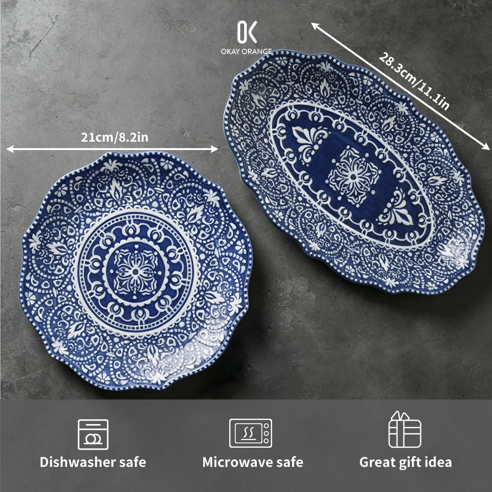 Vintage Blue and White Ceramic Plates 8.2