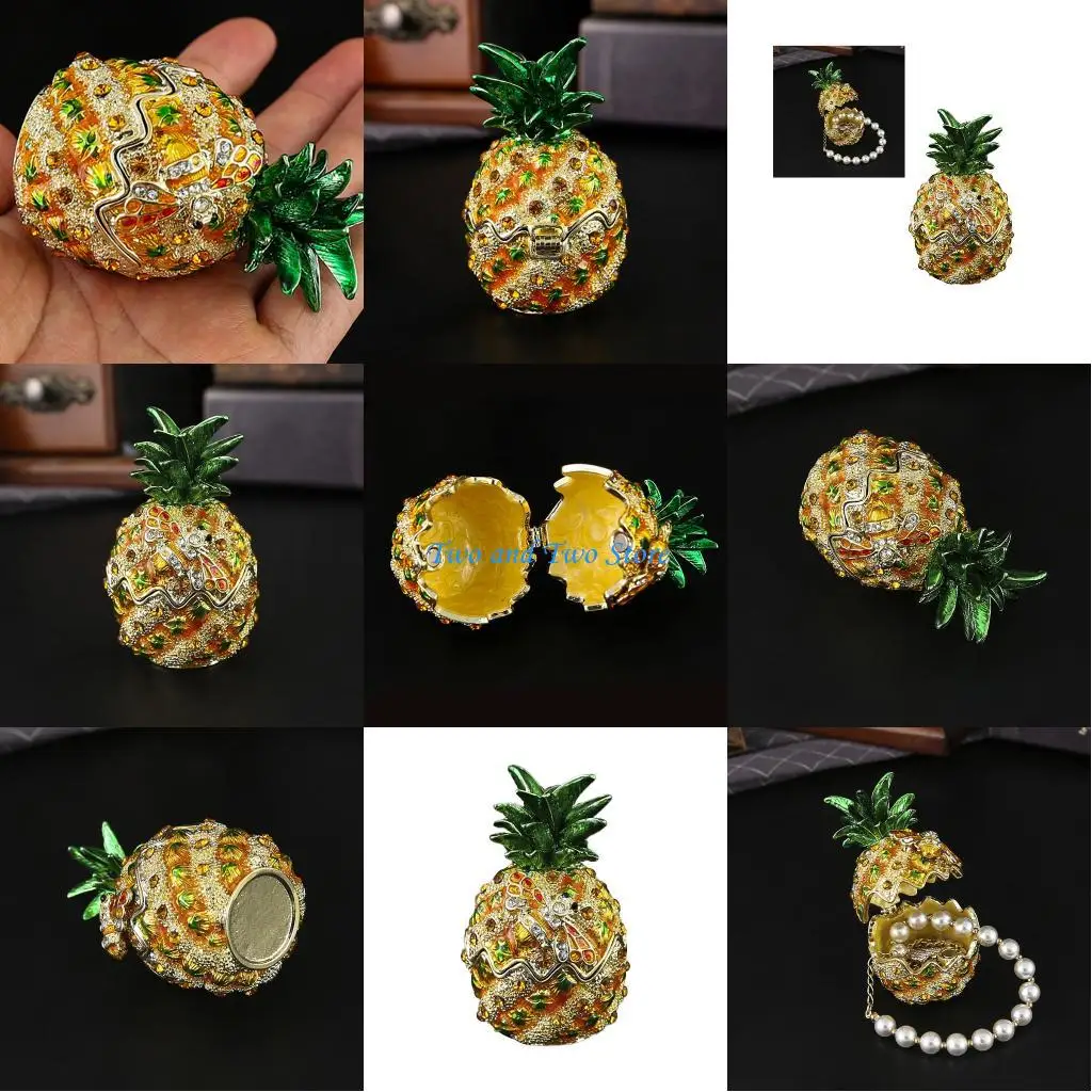

HX6F Crystals Pineapple Jewelry Cabinet Sturdy Metal Structure Multifunctional Compartment Organizers