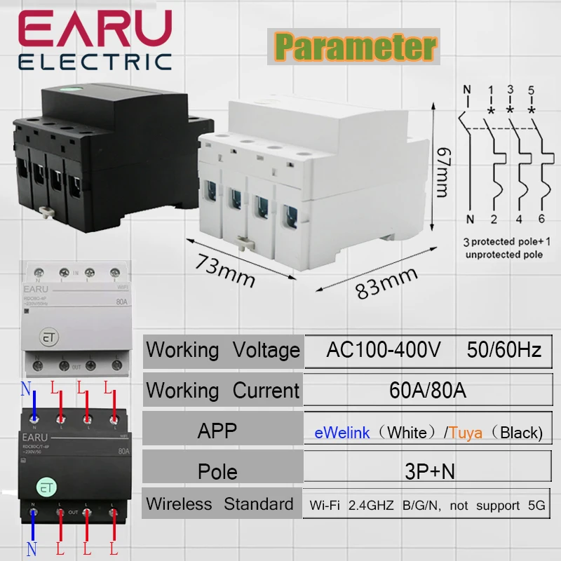 1P + N/4P Zigbee/WIFI interruttore intelligente interruttore relè telecomando vocale di Tuya eWeLink APP Smart House Alexa Google Home