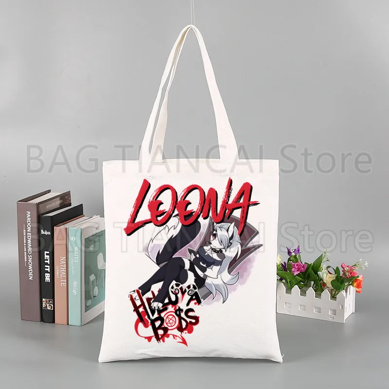 Helluva Boss Loona Woman Shopping Bags Tote Bag Beach Bag Shopper Bags Handbags High Capacity Canvas Shoulder Bags