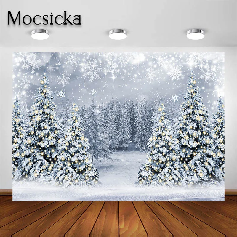 

Mocsicka Winter Wonderland Backdrop Silver Snowflake Forest Background Kids Adults Portrait Photo Studio Prop Party Decor Banner