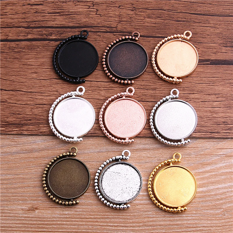 4pcs 25mm Inner Size 8 Color Classic Style Double sided Rotate Cabochon Base Setting Pendant Charms T6440