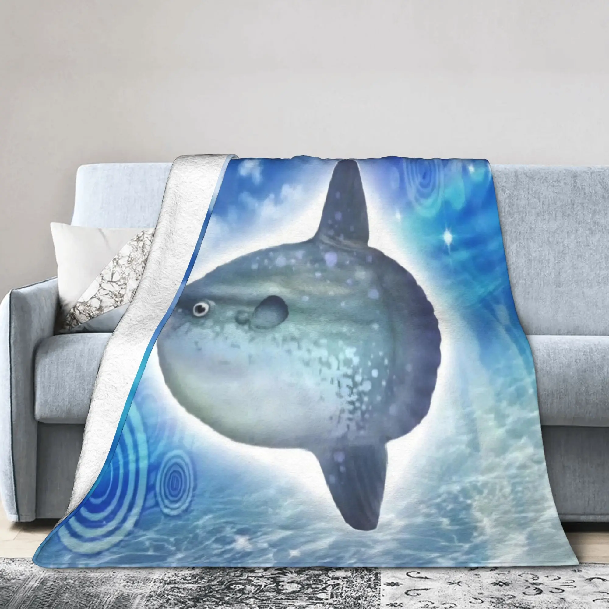 Fish Meme Frutiger Aero Blanket  Flannel Awesome Breathable Throw Blanket for Bedding Lounge Decoration