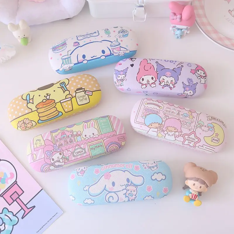 New Kawaii Sanrioed Glasses Case Hello Kitty Kuromi Cinnamoroll Xo Eyeglass Case Little Twin Star Keroppi Eyewear Box Girls Gift