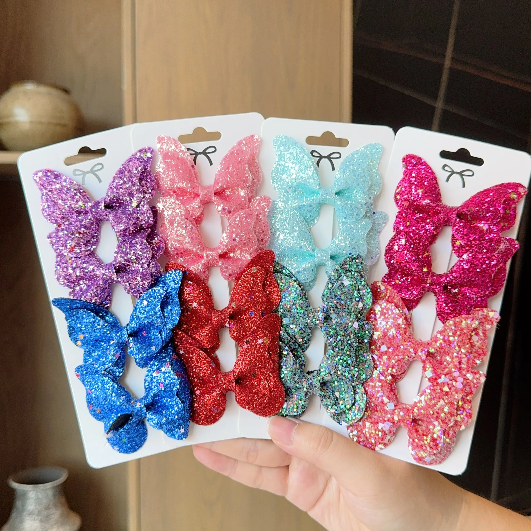 4Pcs Solid Butterfly Hair Bows and Hair Clips Baby Girls Leather Kids Hair Acesssories Hairpins Barrettes Headwear Gift