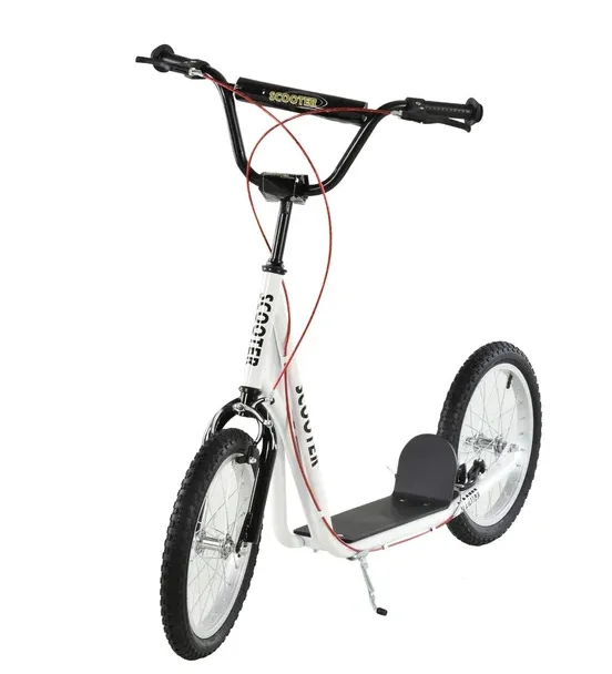 

Aosom Toddler Scooter, White, Adjustable Handlebar, Kick Scooter for 5+, Dual Brakes, Inflatable Wheels