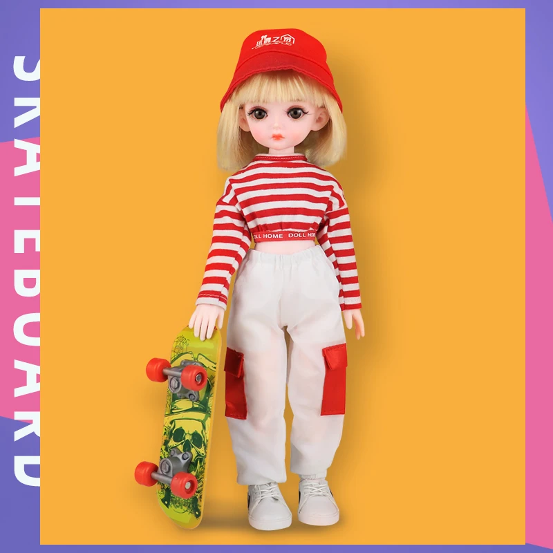 Skateboard Doll 30CM For Girl Full Set 26 Moveable Body Doll With Clothes Wig Shoes Style Dress Up Baby DIY Dolls 1/6 Toys