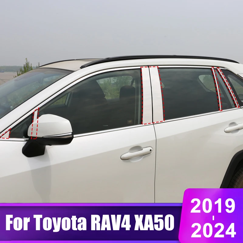 

For Toyota RAV4 XA50 2019 2020 2021 2022 2023 2024 RAV 4 Hybrid Car Door Window B Pillar Posts Trim Cover Stainless Accessories