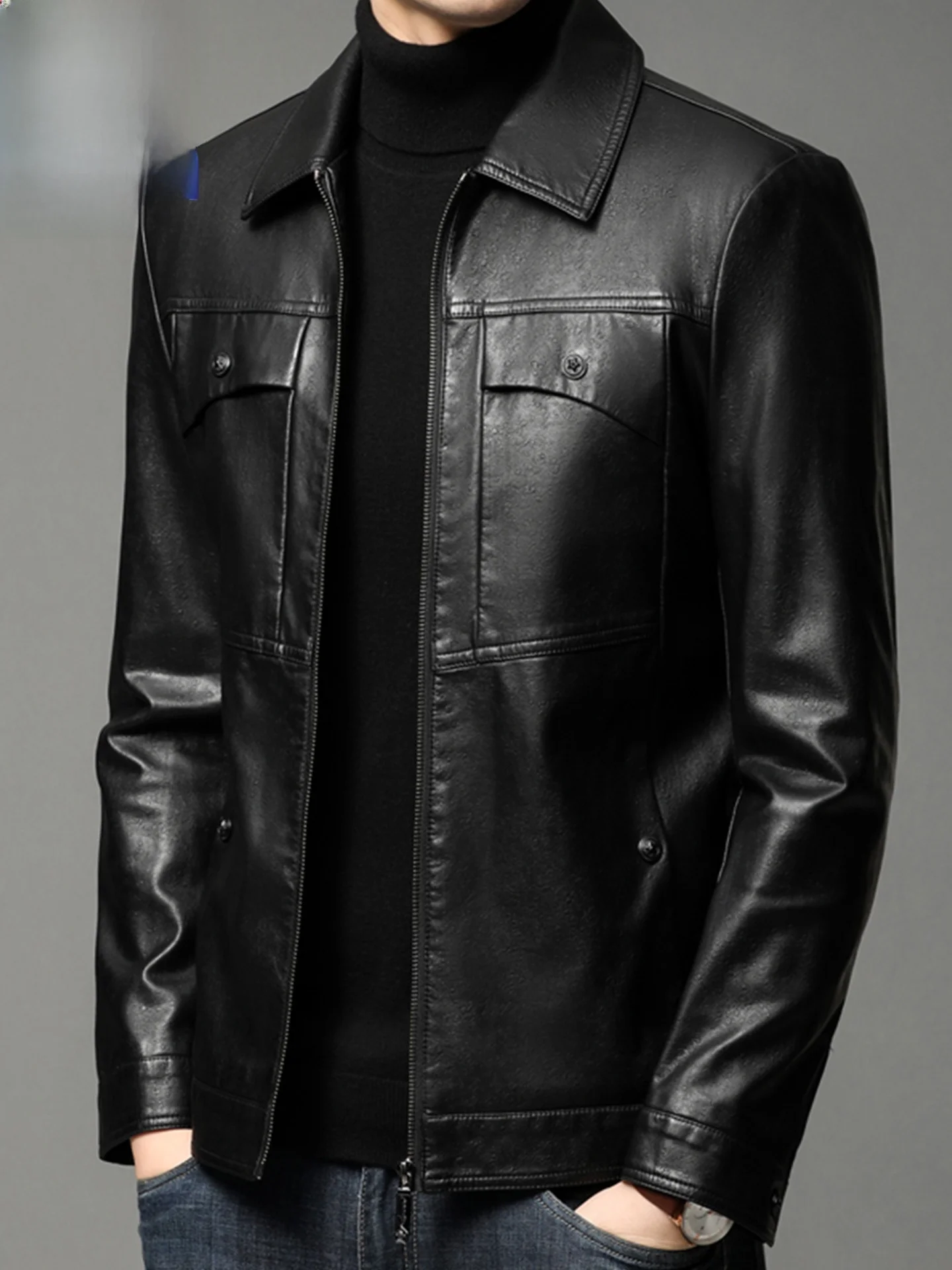 

TUCANO Spring Autumn Winter Thin eepskin Leather Jaet Men's Casual Faion Ci Sle Long Sve Zipper Closure Coat