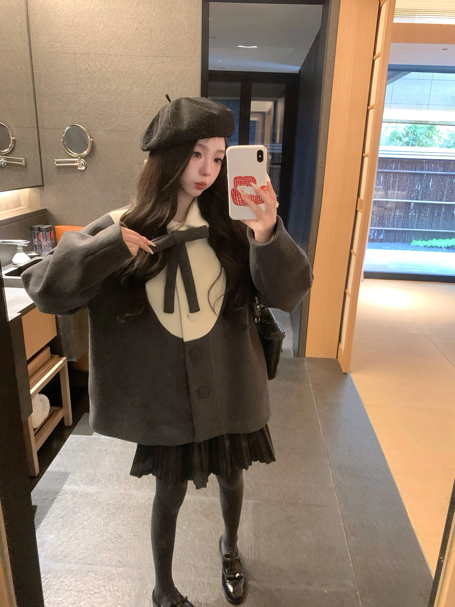 

ort Woolen Coat with Detachable Heavy-Design Knot Splicing for Small Stature Zhang Bao Bao Women's Faion Outerwear