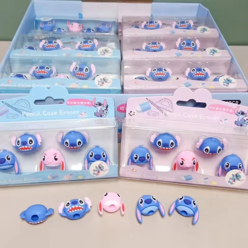 24pcs Disney anime Lilo and Stitch pencil case eraser kawaii pencil eraser student stationery gift pen cap chip remover wholesal