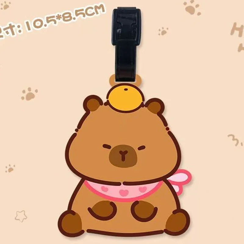 Kawaii Kapibara Tasarım Bagaj Etiketi Kadın Seyahat Aksesuarları Sevimli Karikatür PVC Bagaj Etiketi Taşınabilir Anti-kayıp Adres Adı Etiketi