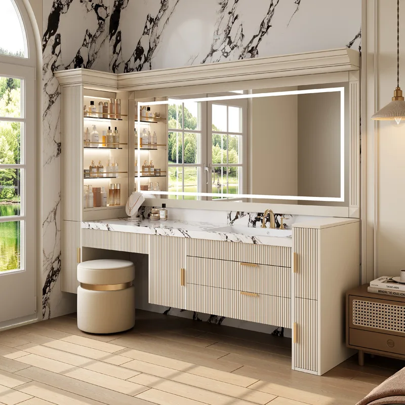 Nordic Storage Vanity Table Dest Drawers Lights Long Small Dressing Table Corner Vintage Makeup Tafel Furnitures For Bedroom