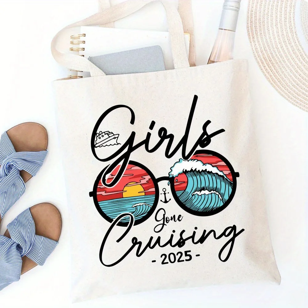 Wedding Season Handbag Bride Cruising Tote Bag, Bachelorette Gift, Gone Cruising 2025 Printed Handbag Large Capacity Trendy Easy