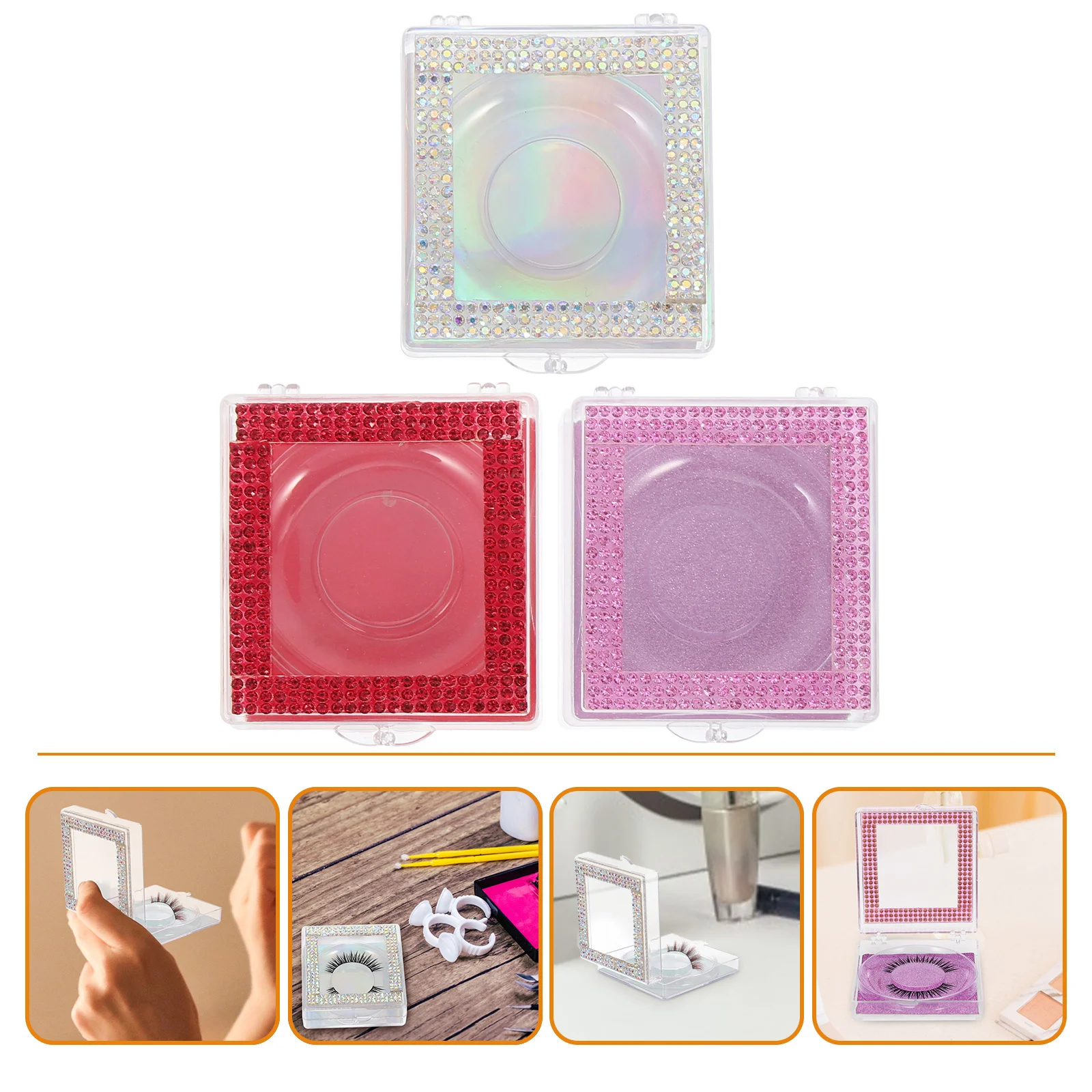 3개입 인조 속눈썹 포장 상자 속눈썹 정리함 내구성 있는 투명 뚜껑 속눈썹 보관 케이스