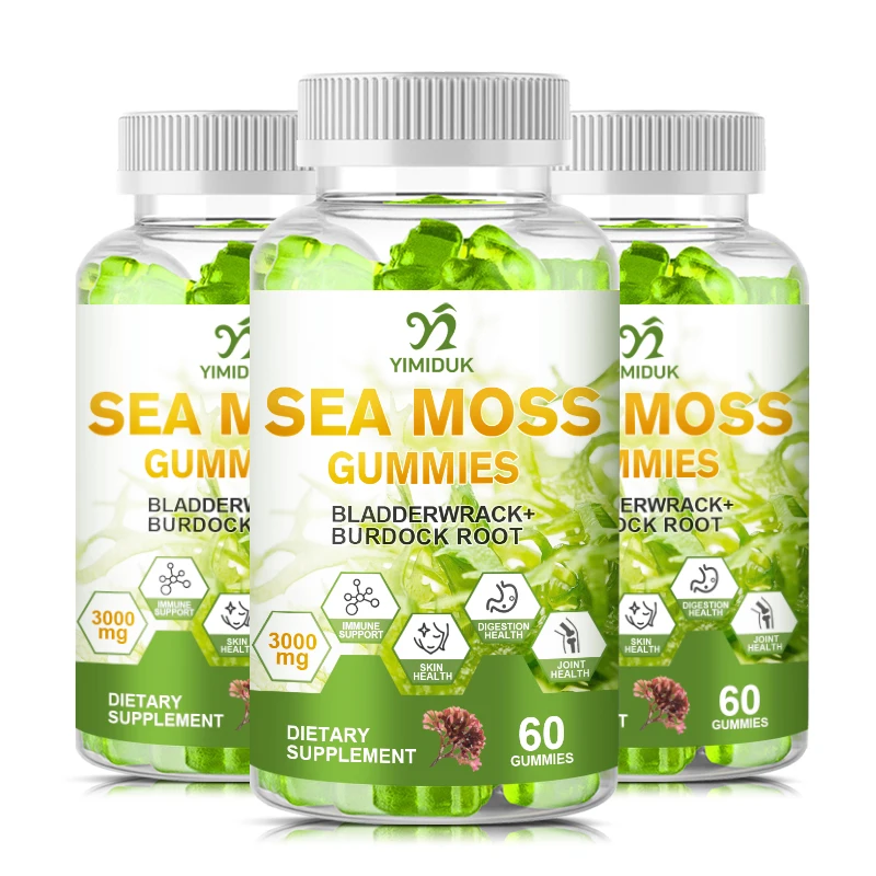 Organic Sea Moss Gummies with Burdock Root, Irish Moss & Bladderwrack, Skin & Joint Health Immune Support, Gut Cleanse & Thyroi