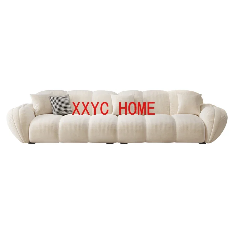 Living Room Straight Row Sofa Fabric Skin Feeling Milk Fiber Petal Sofa