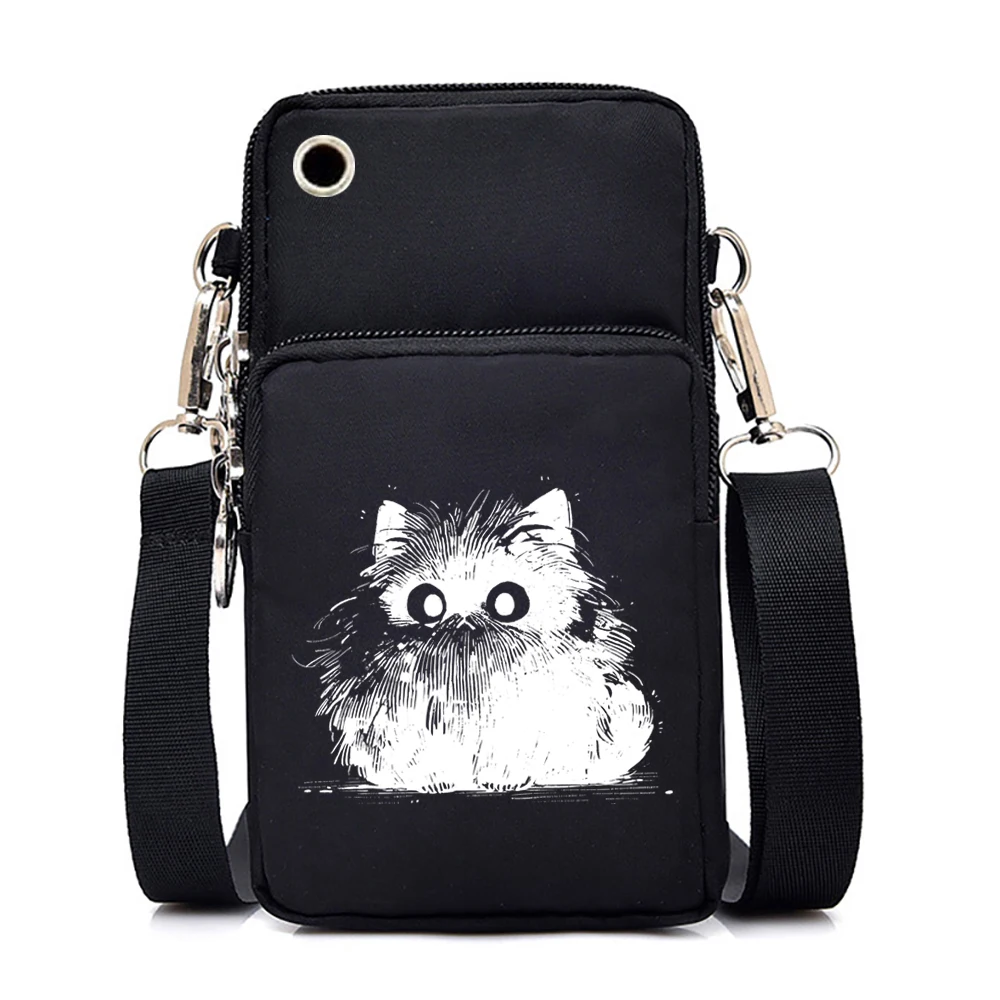 Women Mini Mobile Phone Bag Cartoon Craze Cat Print Purses and Handbags Anime Animal Kitten Men Tote Bags Small Crossbody Bags