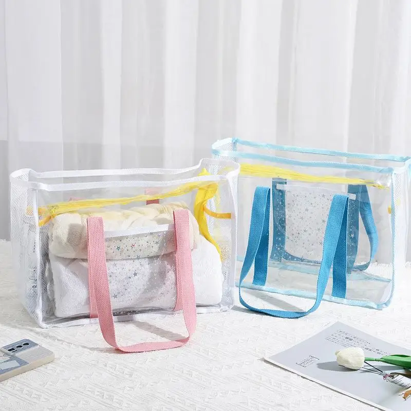 Conveniente ins estilo pvc transparente saco de praia bolsa fena saco de viagem organizador de armazenamento ao ar livre ...