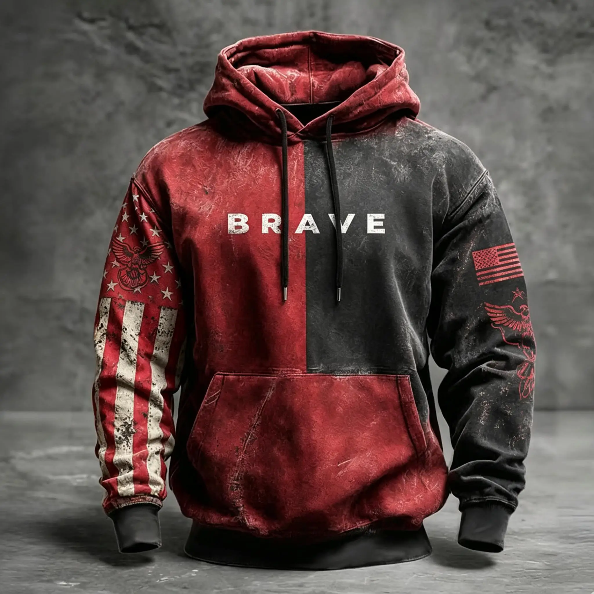 Sweat-shirt à capuche pour homme, vintage, imprimé aigle courageux et drapeau américain, manches longues, pour un style patriotique au quotidien.