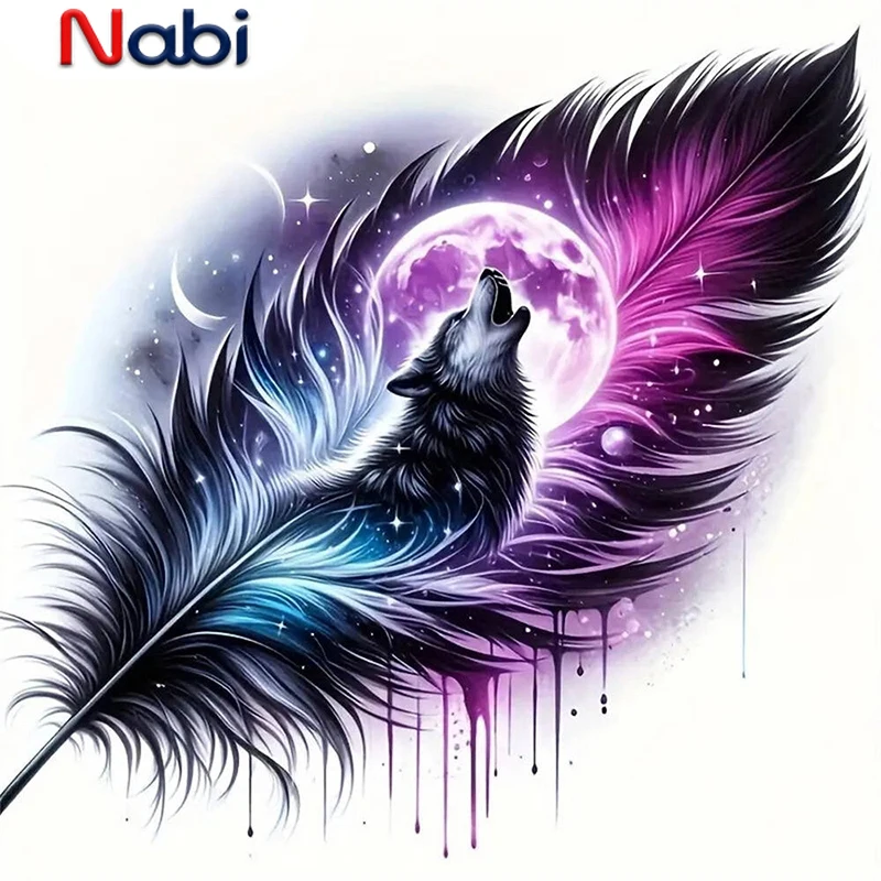

Nabi 5D DIY Diamond Embroidery Wolf Animal Mosaic Moon Pattern For Nabis Beginners Diamond Painting Feather Handmade Gift