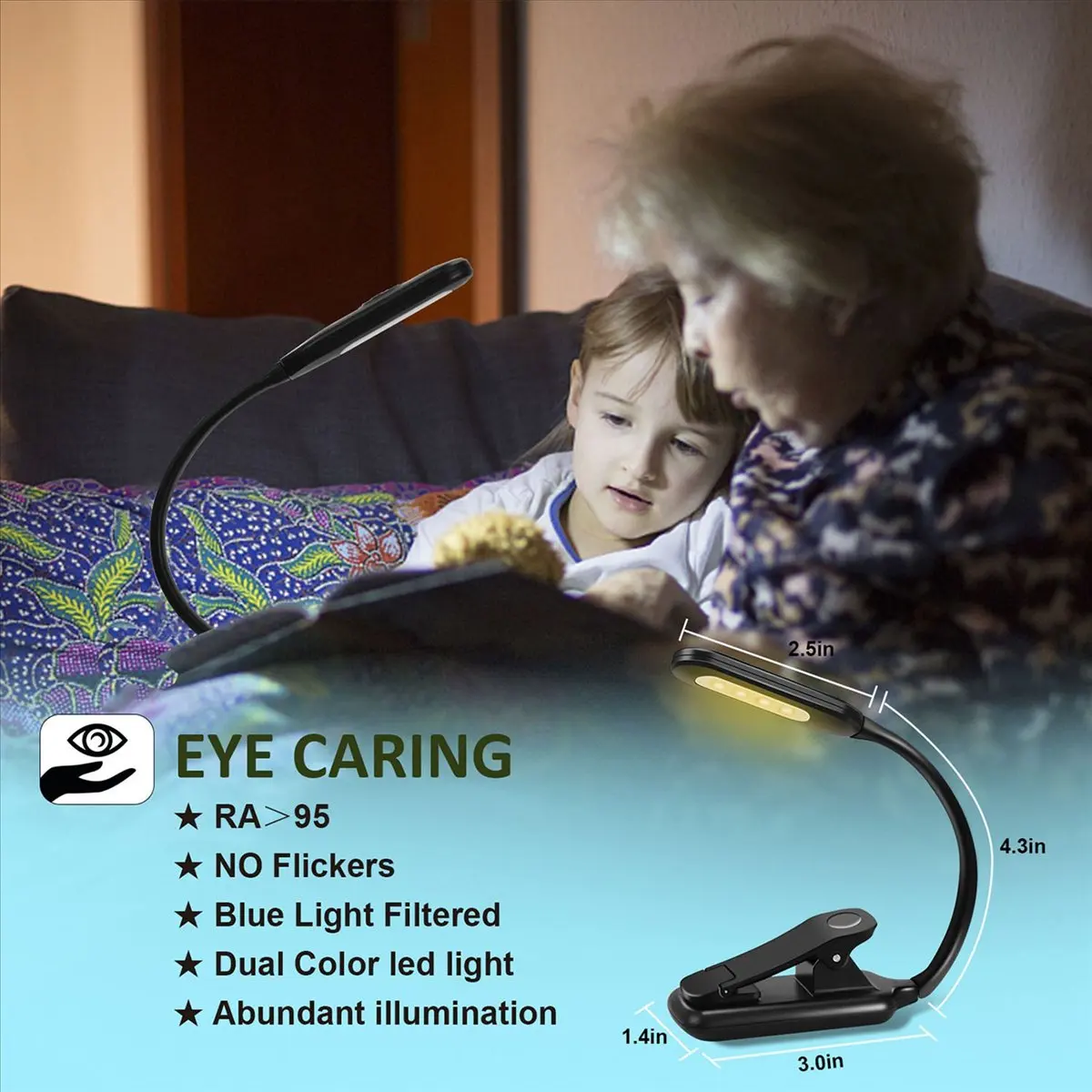 Learned- 4X Book Light, Rechargeable Reading Light, 9 LED Book Light for Reading in Bed with 3 Brightness