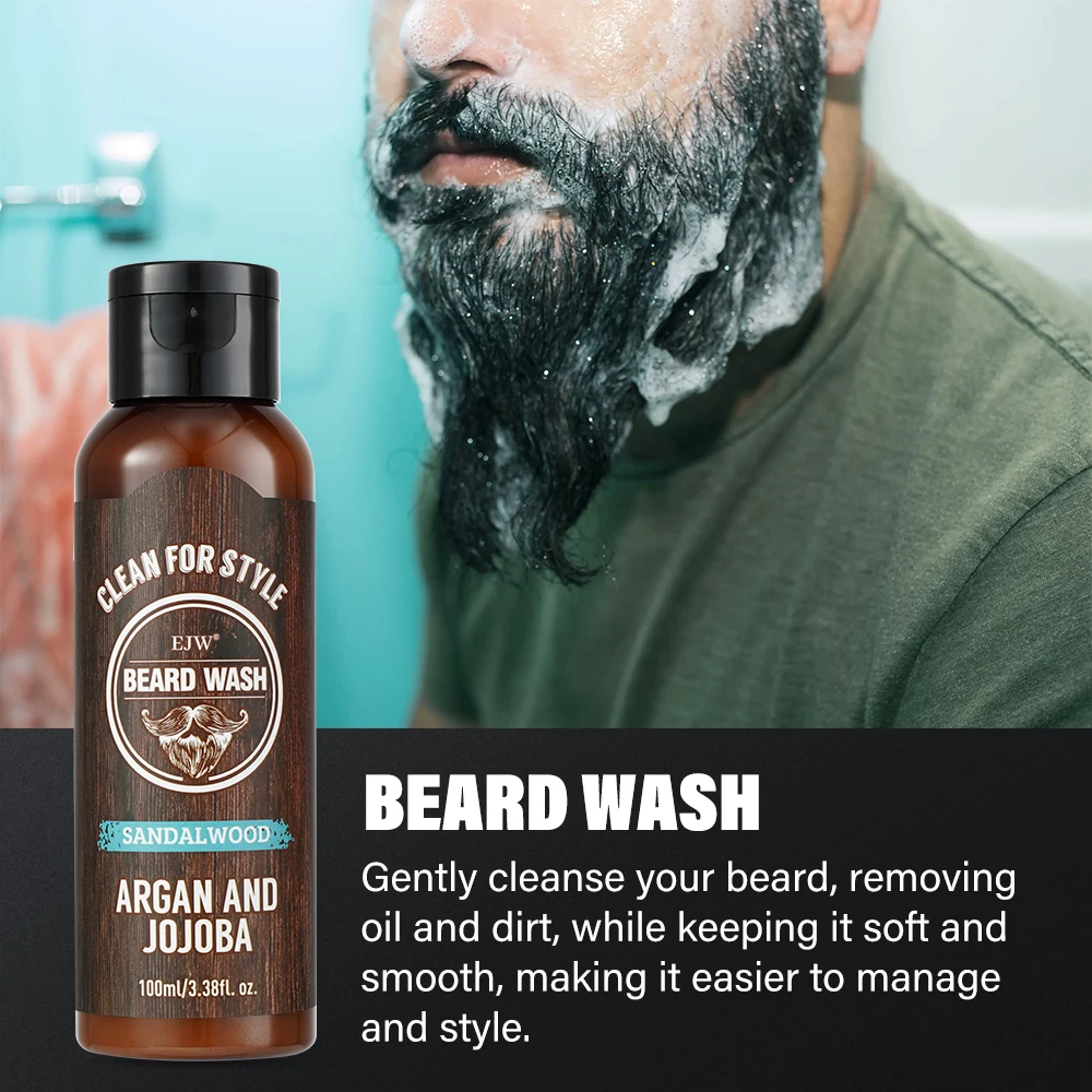 EJW Beard Care Set, Sandalwood Beard Shampoo and Beard no-rinse conditioner- Softens & Strengthens Beard, with Argan and Jojoba. view 2