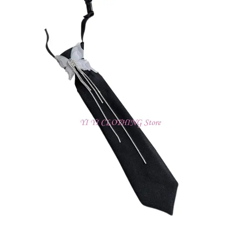 N5KF Butterfly JK Tie مع Prepy Look School Uniform Tassels Dark Necktie
