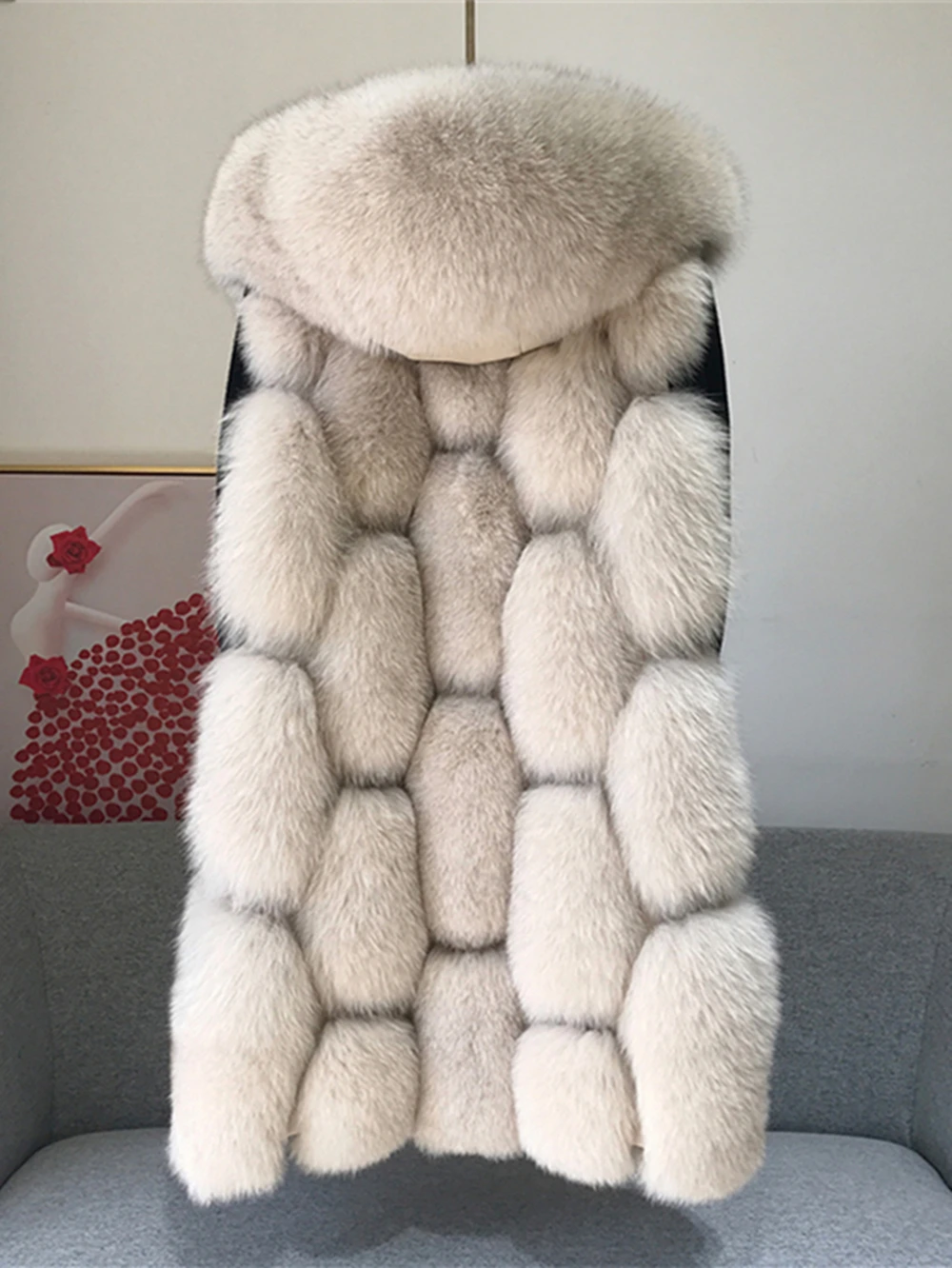 Hooded Real Fox Fur Vest for Women, Long, Plus Size, Luxury, Sleeveless Jacket, Genuine Natural Fox Fur Vests with Hood, Winter