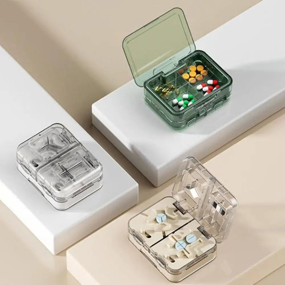 Practical Plastic Double-Layer Pill Box Moisture-proof Sealed Pill Splitter with Pill Cutter Pill Storage Box for Home