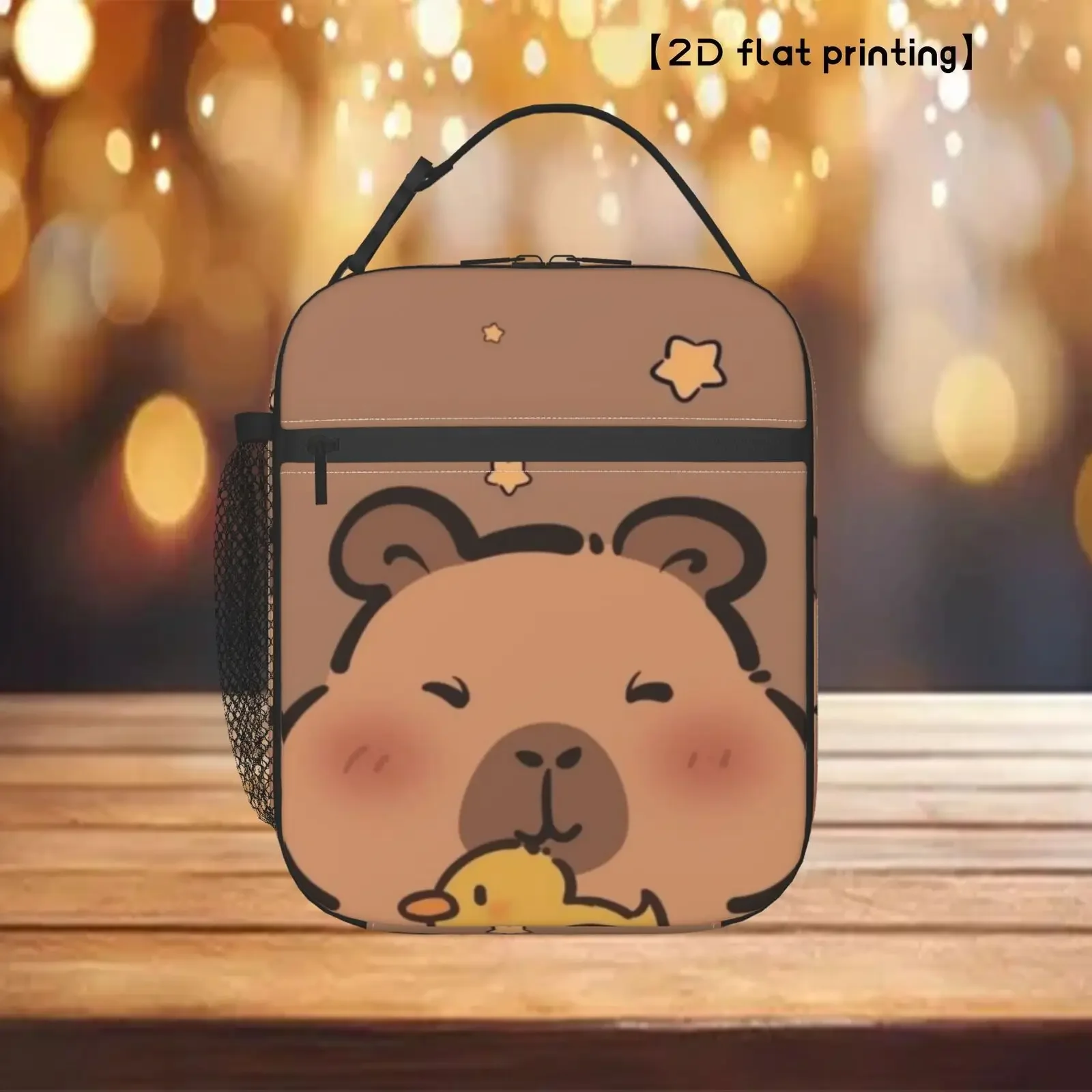 Cute Capybara Duckling Design Lunch Bag for Outdoor Shopping Gift for Holidays Birthdays