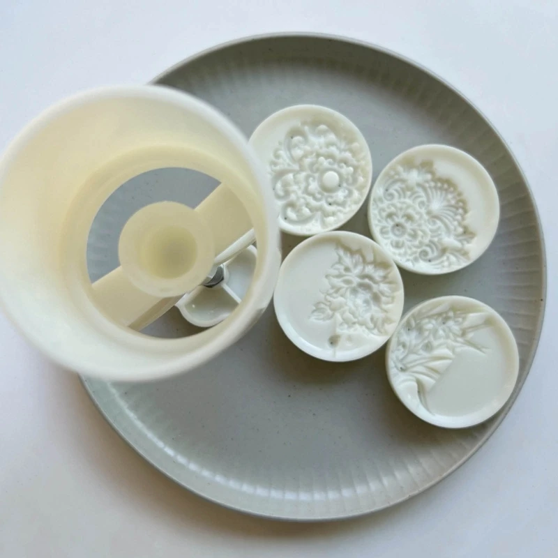 Classic Flower Pattern Moon Cake Mold, Including 1pc Mold And 4pcs Stamp, DIY Hand Press Cookie Stamps,  Baking Tools