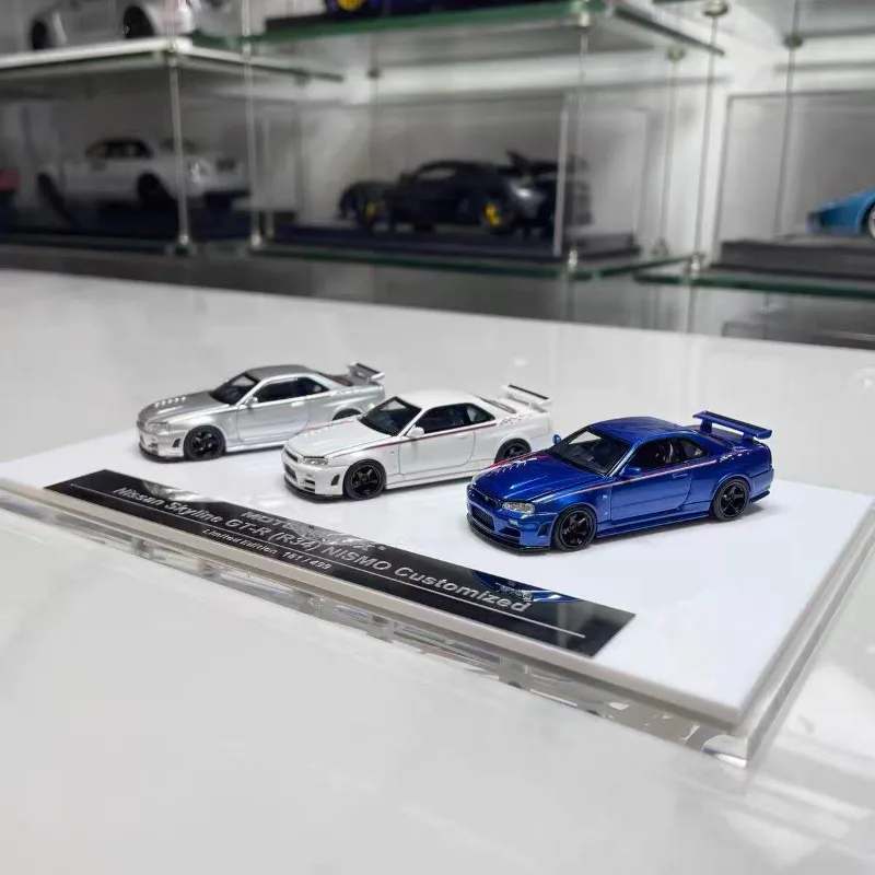 In Stock 1:64 2025 Foshan Exhibition Limited Edition R34 Three Car Set Alloy Car Model Die-Cast Static Car Model Creative Decora