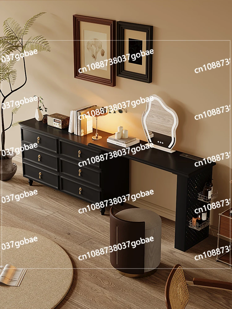 ZC retro dresser, chest, integrated telescopic desk, corner makeup table, cloud mirror, black storage cabinet