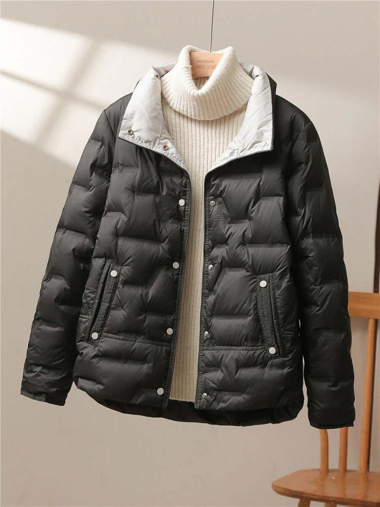 Fitaylor Autumn Winter Women White Duck Down Coat Casual Lapel Single Breasted Jacket Fashion Light Puffer Parka Outwear