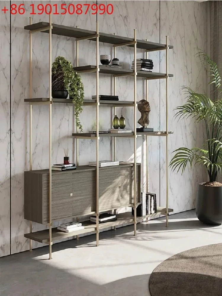 Light luxury stainless steel furniture bookshelf shelf floor-to-ceiling metal wine cabinet