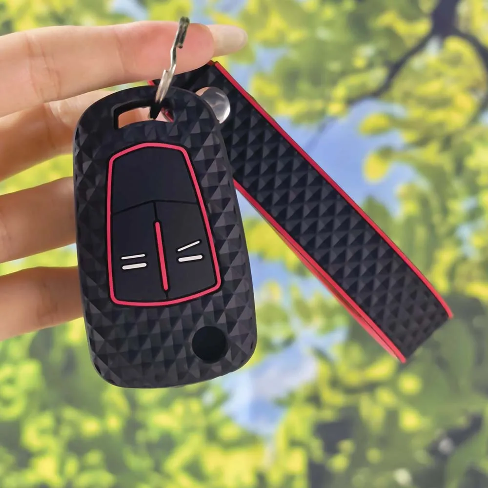 Grippy Diamond Silicone Key Sleeve With Keychain For Opel Vauxhall Astra H Corsa D Vectra C Zafira Signum 2 Button Fold Key Fob