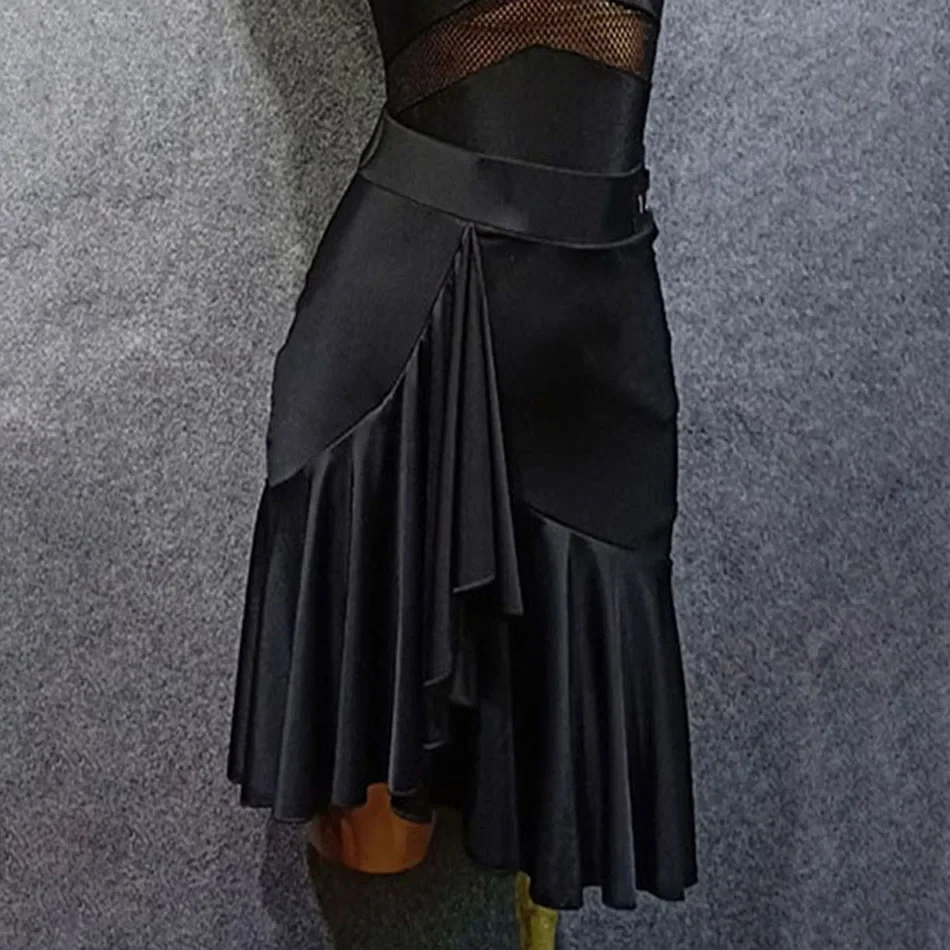 Samba Tango Chacha Dancing Performamnce Lotus Design Women Latin Dance Skirt Black Latin Dancing Skirt Practise Clothes
