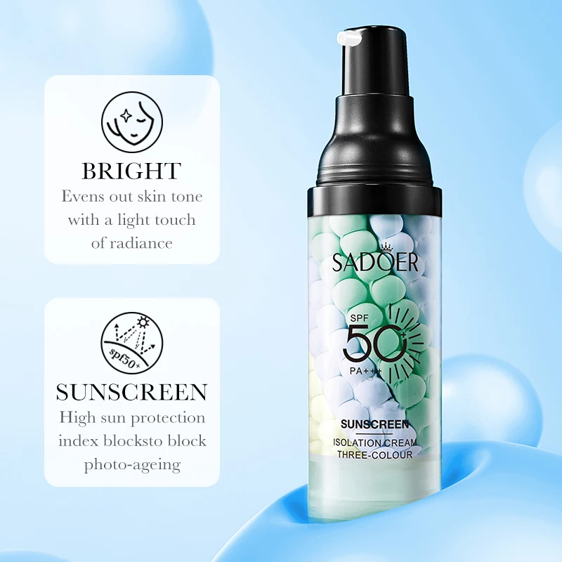 Primer de maquiagem facial tricolor creme contorno cor isolamento à prova dwaterproof água maquiagem fundação natural base de maquiagem creme 40g